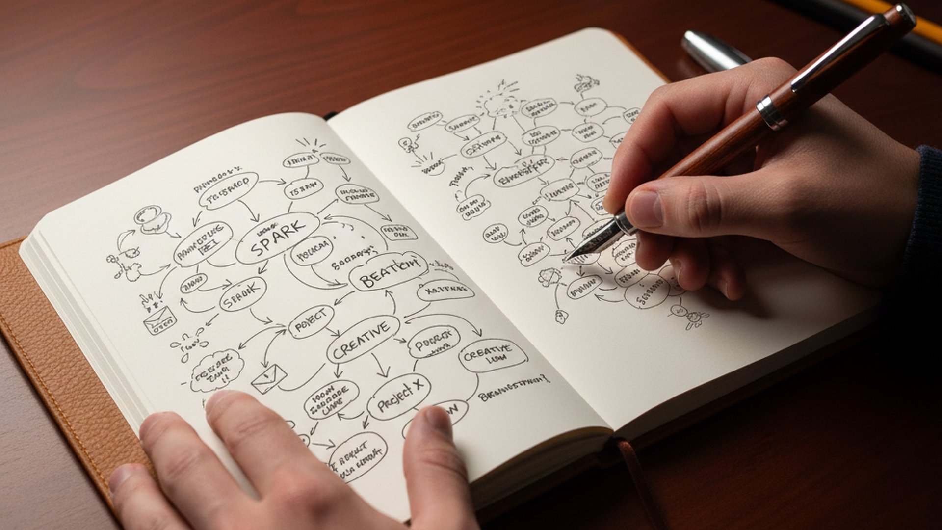 Hand Drawing Mind Map In Notebook