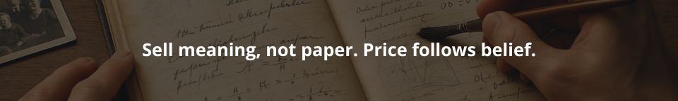 Sell meaning, not paper. Price follows belief.