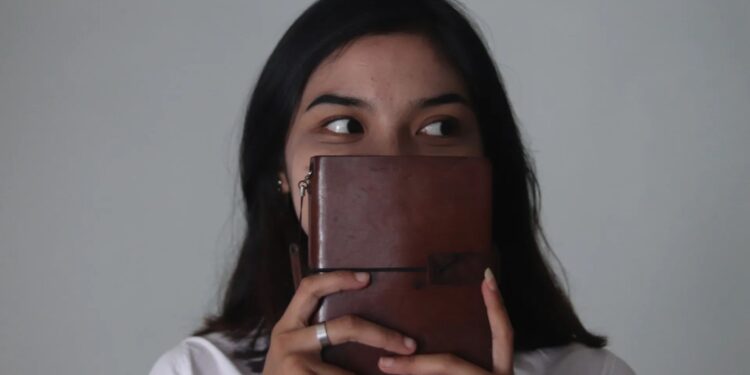 Woman Hiding Face Brown Notebook Custom Notebook Personalized Journal Standard Order