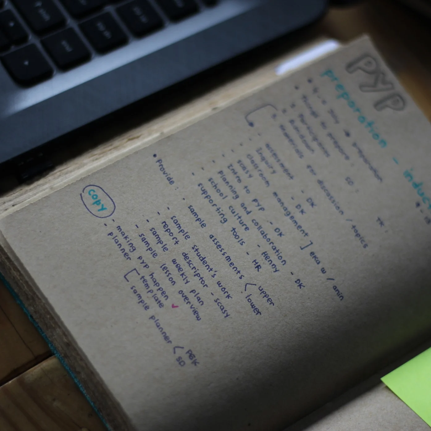 Handwritten notes regarding pyp preparation inside a leather journal.