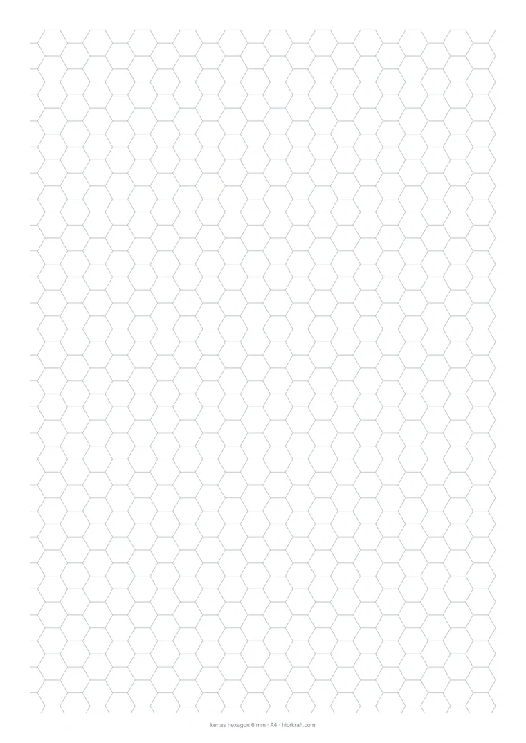 Contoh lembar Kertas Hexagon 6 mm ukuran A4, siap cetak