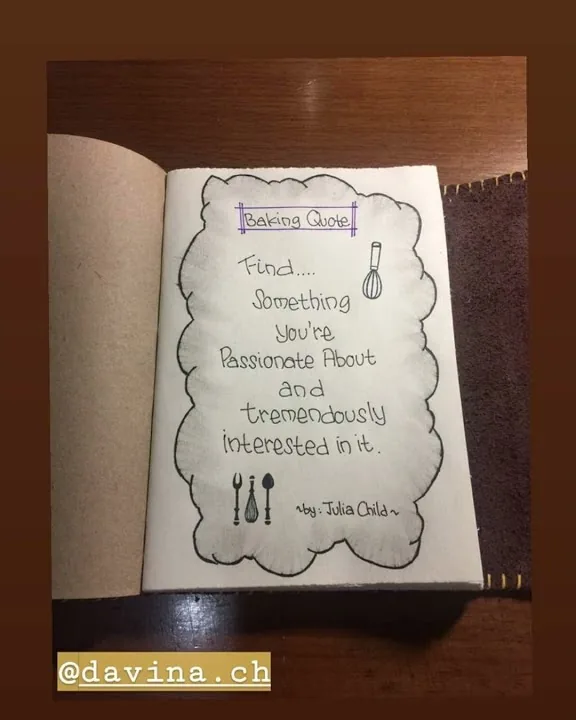Halaman jurnal bertuliskan tangan kutipan Julia Child, kiriman @davina.ch