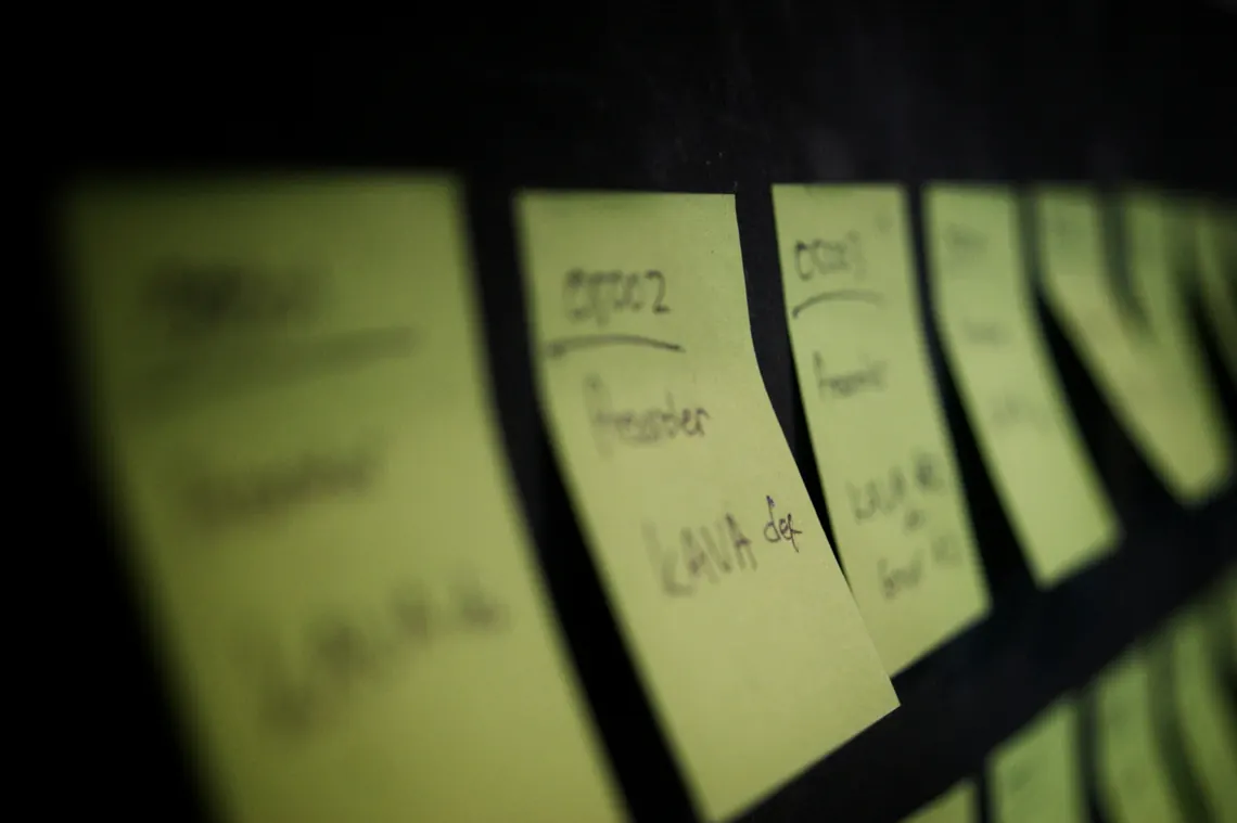 Sticky notes carrying design ideas on a working board