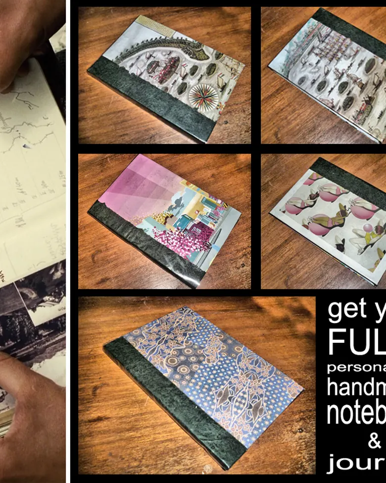An advertising collage for handmade notebooks