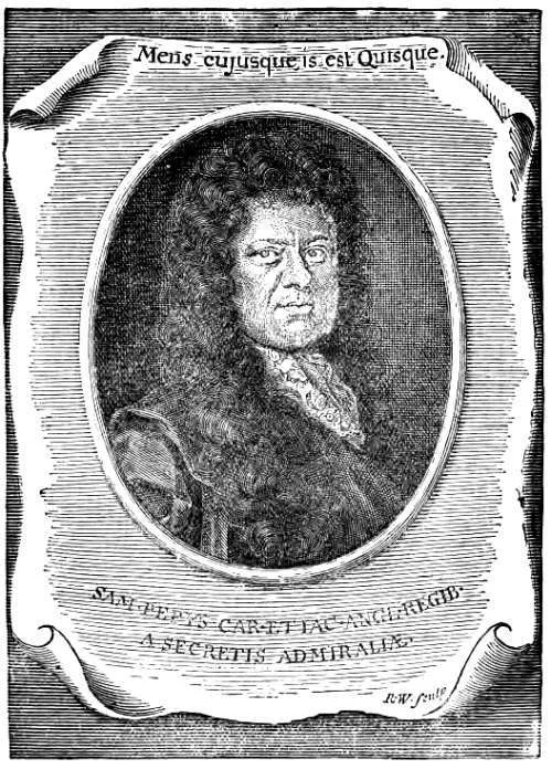 Potret berukir garis Samuel Pepys, menunjukkan arsiran garis halus khas teknik line engraving.