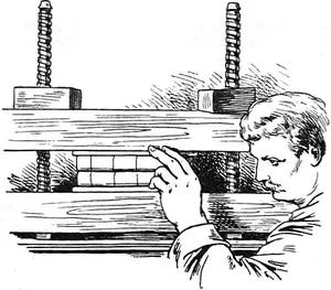 Fig. 14 dan 15. Memeriksa dan meluruskan buku yang telah dipres.