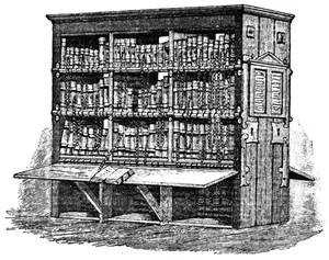 BOOK-CASE OF CHAINED BOOKS IN HEREFORD CATHEDRAL.