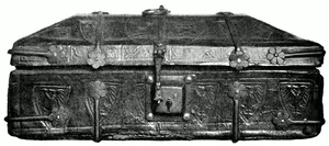 2. Casket covered with stamped leather, cuir bouilli . German, 14th Century.