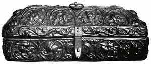 4. Casket covered with embossed leather, cuir bouilli . French, early 15th Century.