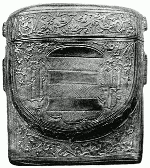 5. Case of cut and embossed leather, cuir bouilli . Italian, 15th Century.