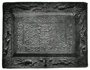 10. Cover of work-box of wood covered with embossed leather, cuir bouilli . German, 16th Century.