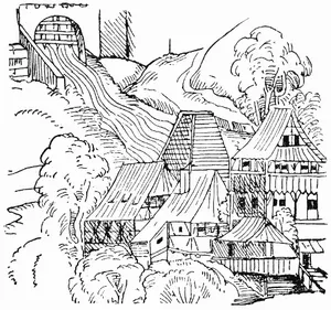 Fig. 3. —The Paper Mill of Ulman Stromer, A.D. 1390 (supposed to be the oldest known drawing of a Paper Mill).