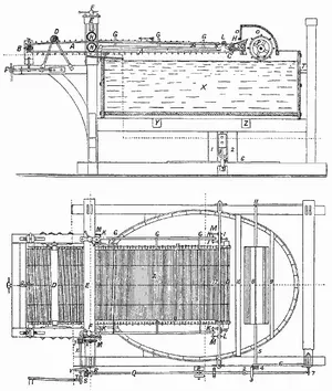 Fig. 4. —The First Paper Machine, A.D. 1802. Plan and Elevation.