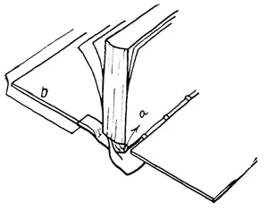 Fig. 24. Putting on the leather back. a, cord.