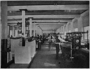 FINISHING-ROOM, CRANE & CO. The machine on the right is a plater.