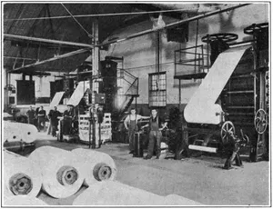 SUPERCALENDER STACKS, APPLETON COATED PAPER CO. For a description of the Supercalendering process, see pages 55 and 56 .
