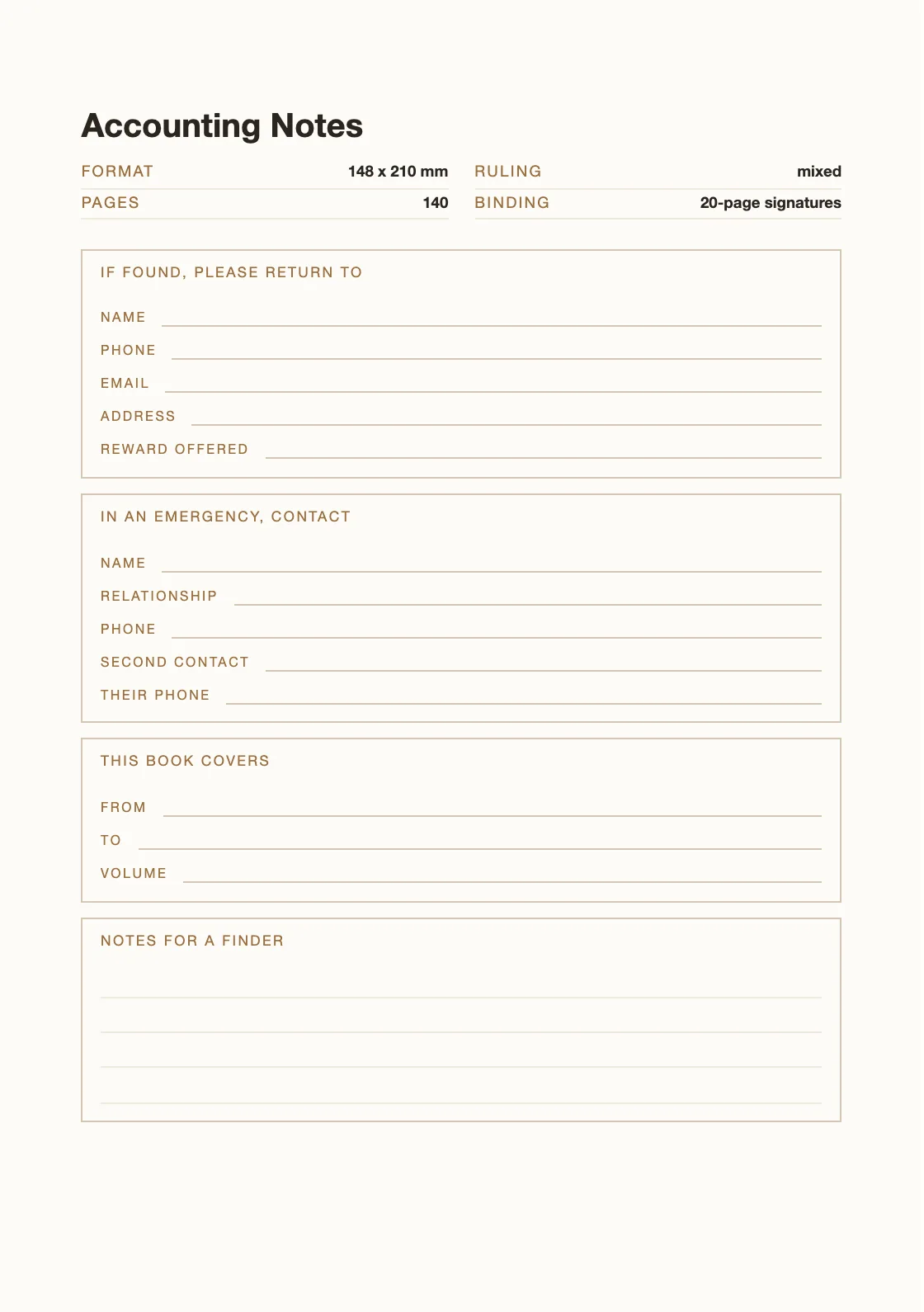 One page for your name and number, so a book that goes missing can come back. — Accounting Notes
