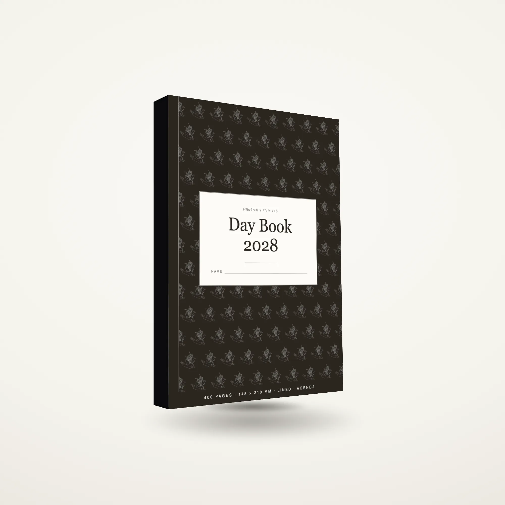 A5 Day Book 2028 standing closed on a plain surface, dated diary cover.