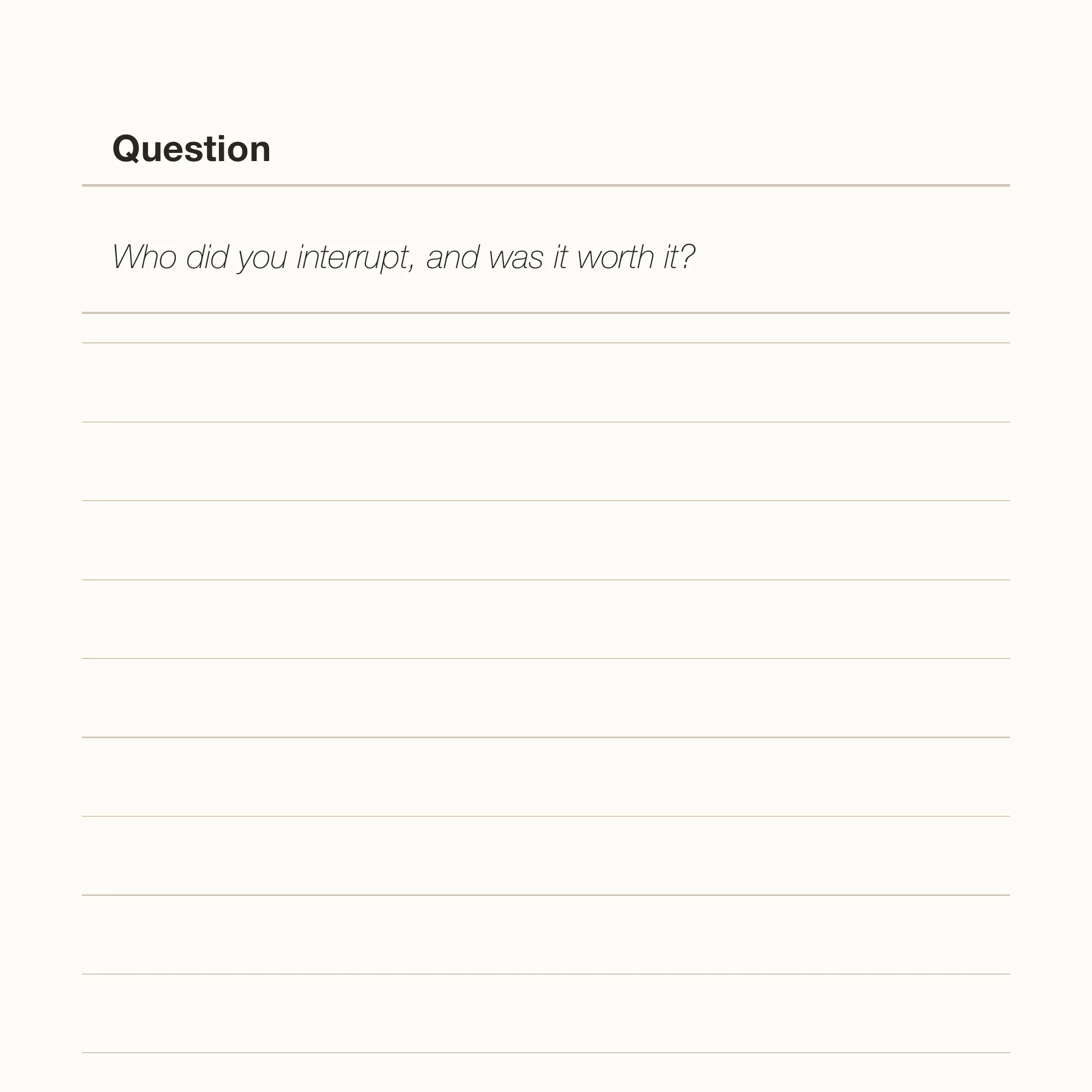 A close view of a prompt page, the printed question set above the ruled lines left for the answer.