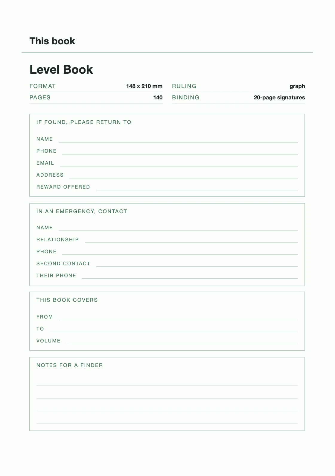 One page for your name and number, so a book that goes missing can come back. — Level Book