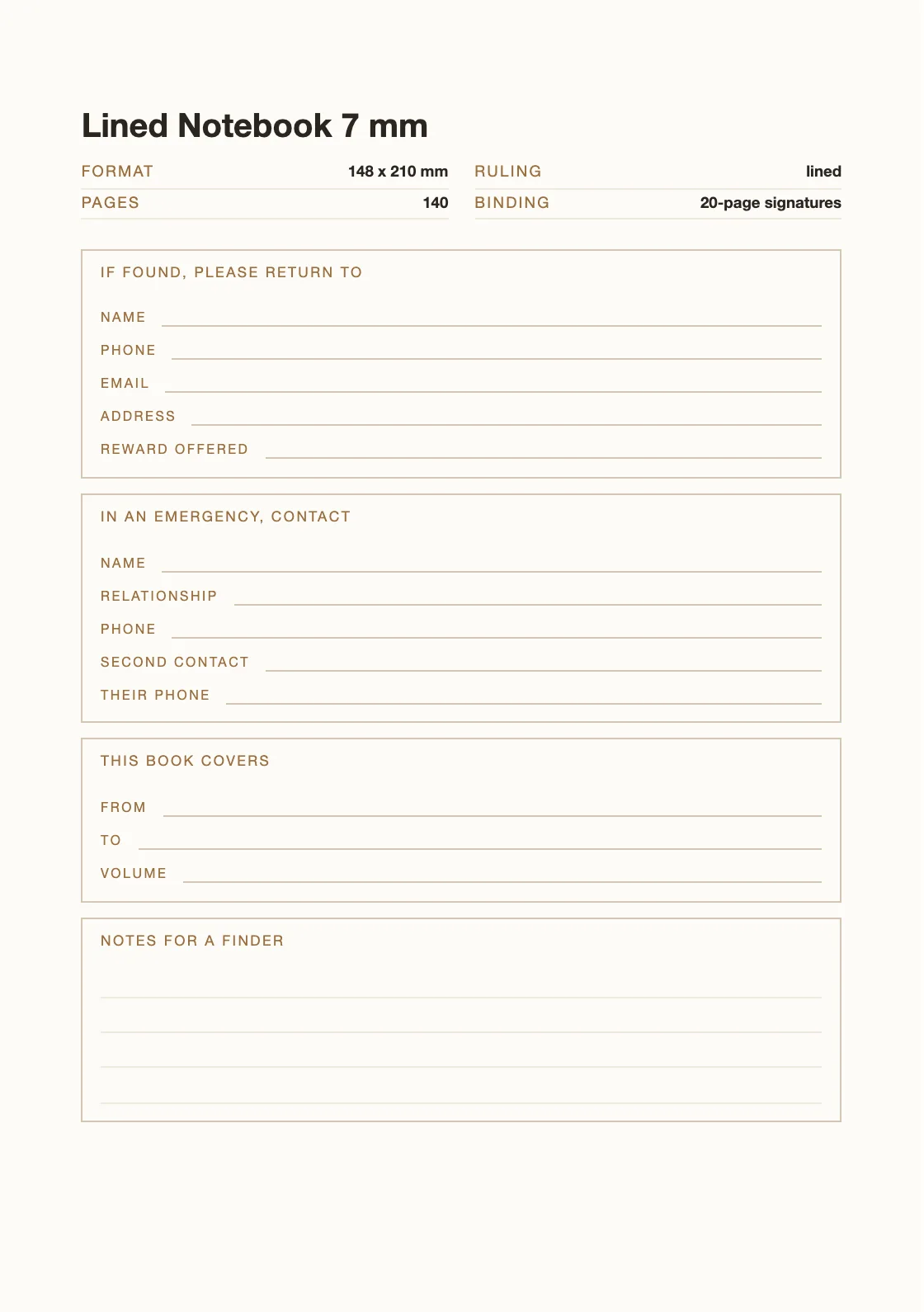 Uma página para o seu nome e número, para que um livro perdido possa voltar. — Lined Notebook 7 mm