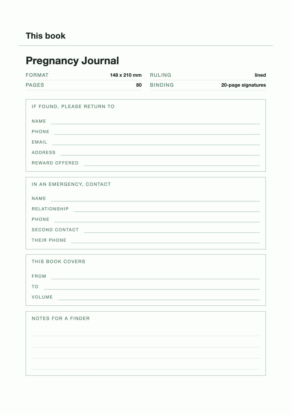 Satu halaman untuk nama dan nomor Anda, supaya buku yang hilang bisa kembali. — Pregnancy Journal
