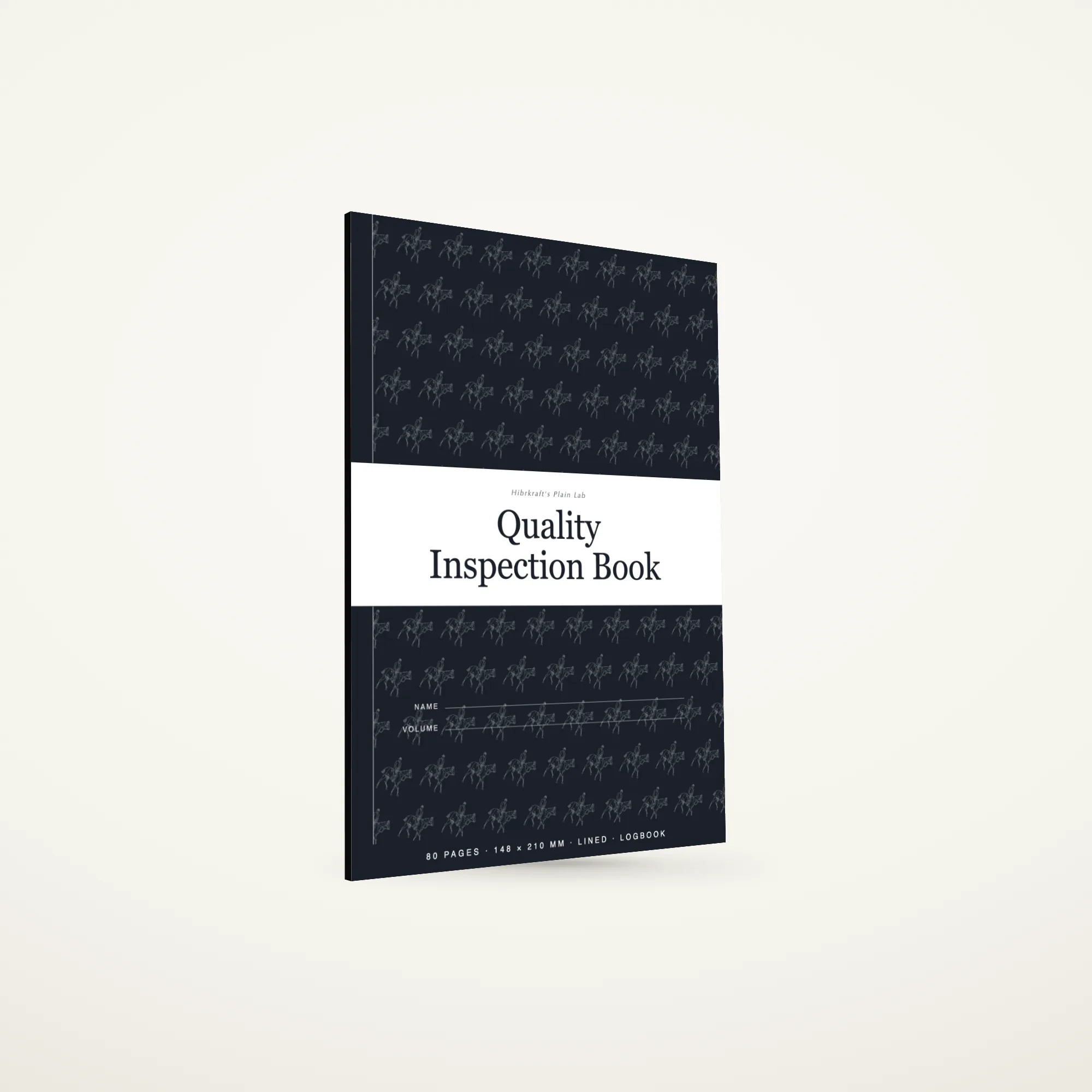 An A5 Quality Inspection Book standing closed, ruled pages inside for lot-by-lot quality checks, about five millimetres thick.