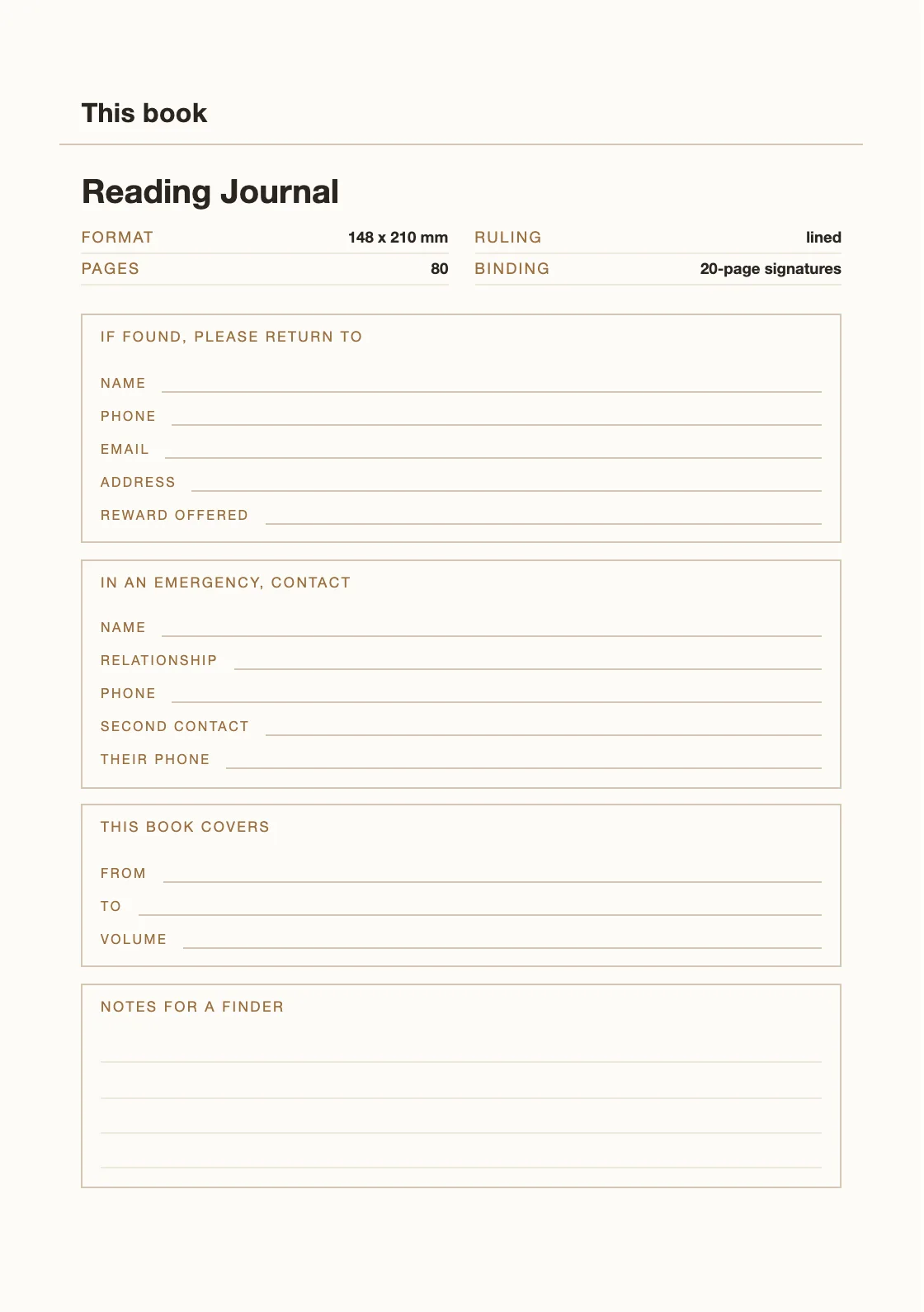 Satu halaman untuk nama dan nomor Anda, supaya buku yang hilang bisa kembali. — Reading Journal