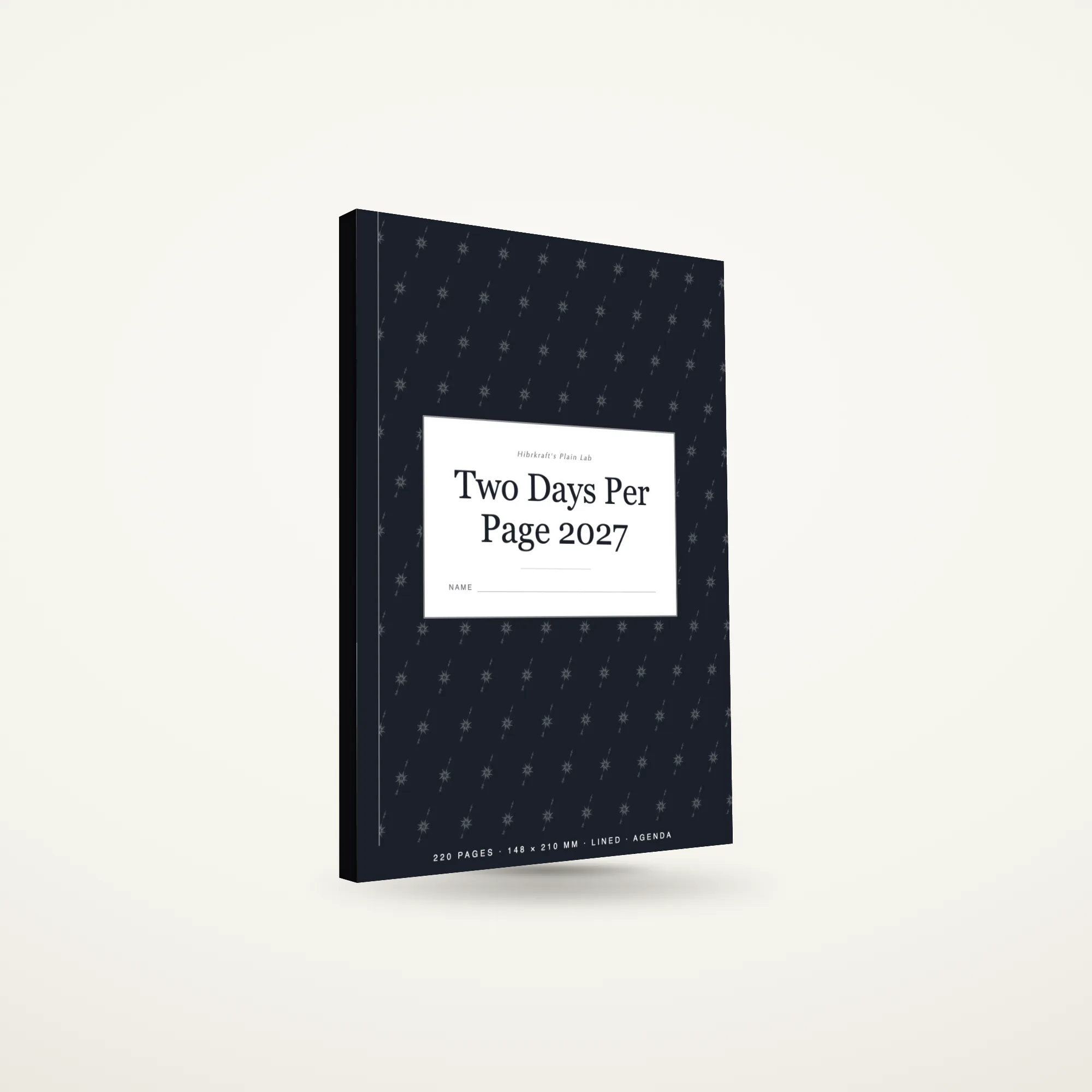 Two Days Per Page 2027 A5 berdiri tertutup di atas permukaan polos, sampul buku harian bertanggal.